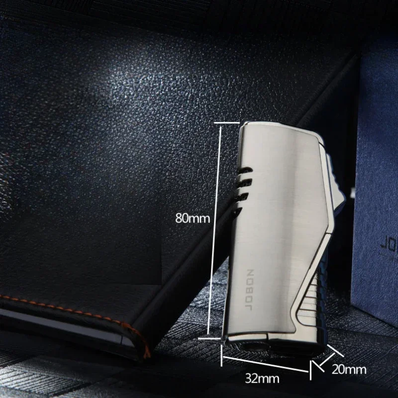 2024 Jobon New Triple Torch Lighter Visible Gas Window 3 Jet Gas Cigar Lighter Turbo Windproof Metal Spray Gun Pipe Lighter
