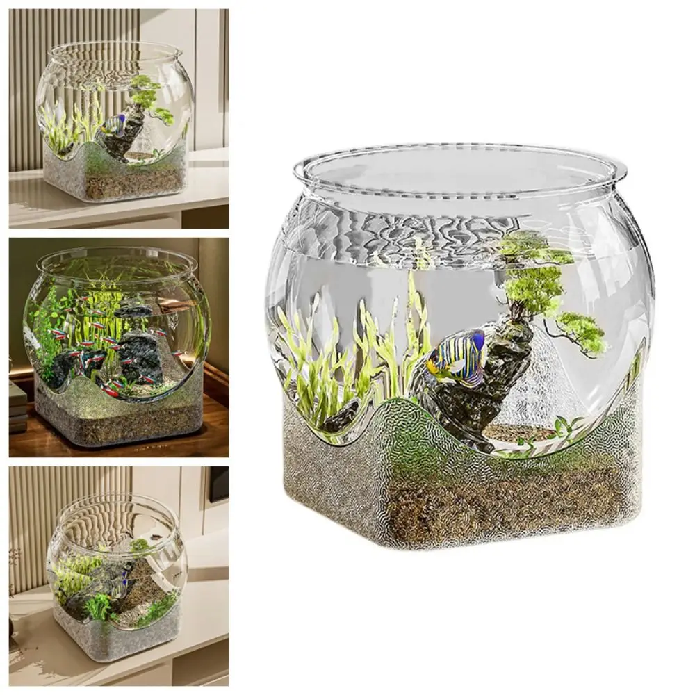 Ultra Clear Round Fish Bowl Plastic Removable Desktop Fish Tank 360-Degree View S M L Desktop Small Aquarium Tabletop Ornament