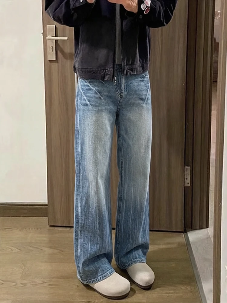 

Lightning Bamboo Node Pattern Men's Jeans Straight Leg Micro Flared Pants Worn Sle Spring Faion High Waist Zipper Closure