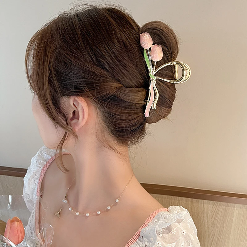 New Sweet Opal Flower Hair Clip Exquisite Ponytail Claw Clip Shark Clip Woman Hair Clip Accessori For Girl Hair Accessories