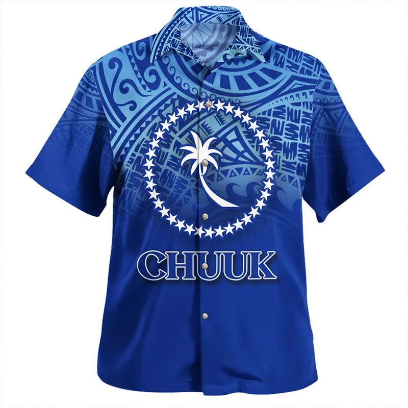 

Harajuku Summer 3D Printing Chuuk State Flag Emblem Rugby Tribal Shirts Chuuk Coat Of Arm Graphic Short Shirts Men Fashion Tops