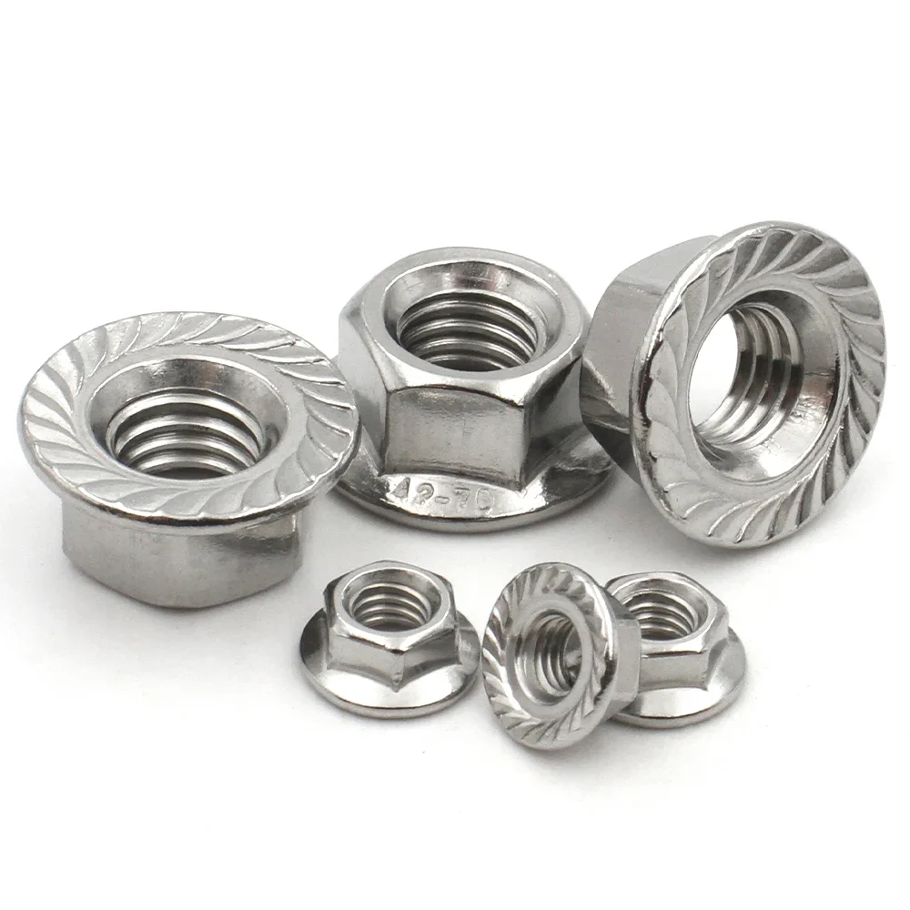 5/10/20/50 шт. M3 M4 M5 M6 M8 M10 M12 A2-70 Нержавеющая сталь 304 DIN6923 Шестигранная шестигранная головка Зубчатый замок с фланцевой гайкой