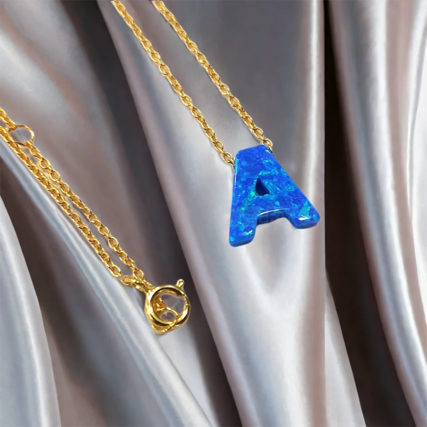 

Sterling Silver Initial Necklace 26 Letters Pendant Necklace for Men Women Blue Fire Opal Necklace
