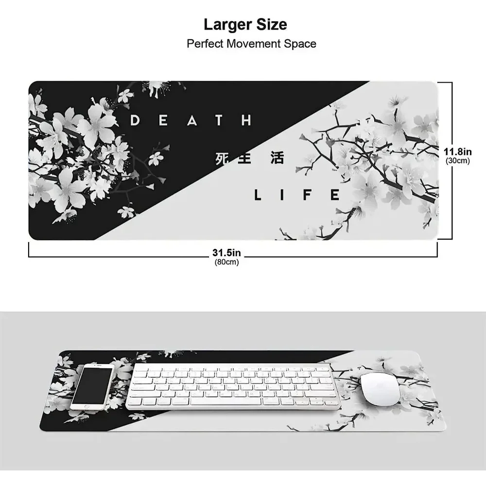 أبيض وأسود زهر الكرز ماوس الوسادة ألعاب لوحة المفاتيح ملحقات الكمبيوتر 900x400 الجدول وسادة تمديد كبير عدم الانزلاق حصيرة مكتبية