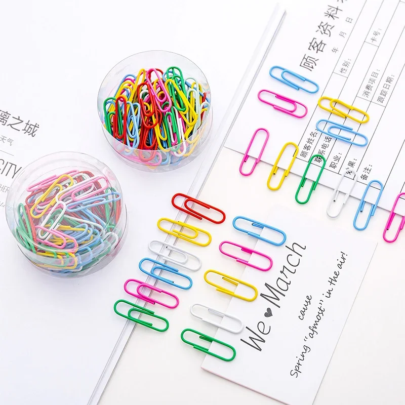 50pcs/box Rainbow Colored Paper Clip Metal Clips Memo Clip Bookmarks Stationery Office Accessories School Supplies