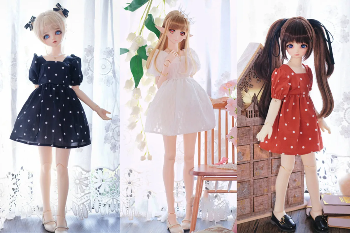 BJD doll clothes suitable for 1/3 1/4 Uncle size puff sleeve dress 3 colors into doll accessories (including skirt support))