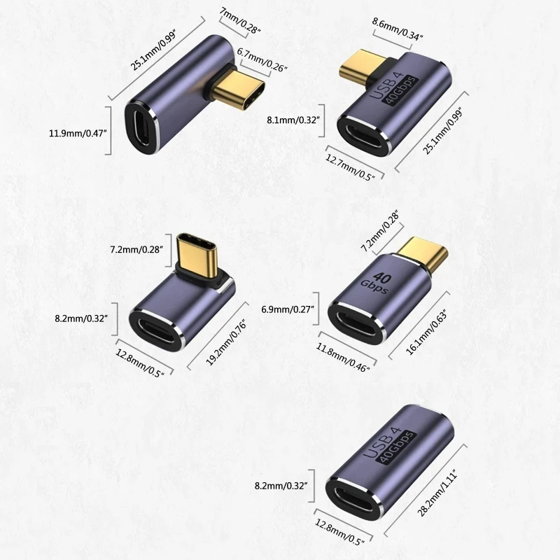 Adaptador USB Tipo-C OTG, Conversor de Carregamento Rápido para Tablet, Telefone, Laptop, Notebook, 40Gbps Data Transfer, 5A, 100W, 2Pcs