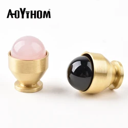 Natural Stone Round Door Knob Brass Gold Crystal Furniture Handles Shoe Cabinet Knobs Kitchen Cupboard Handle Drawer Pulls