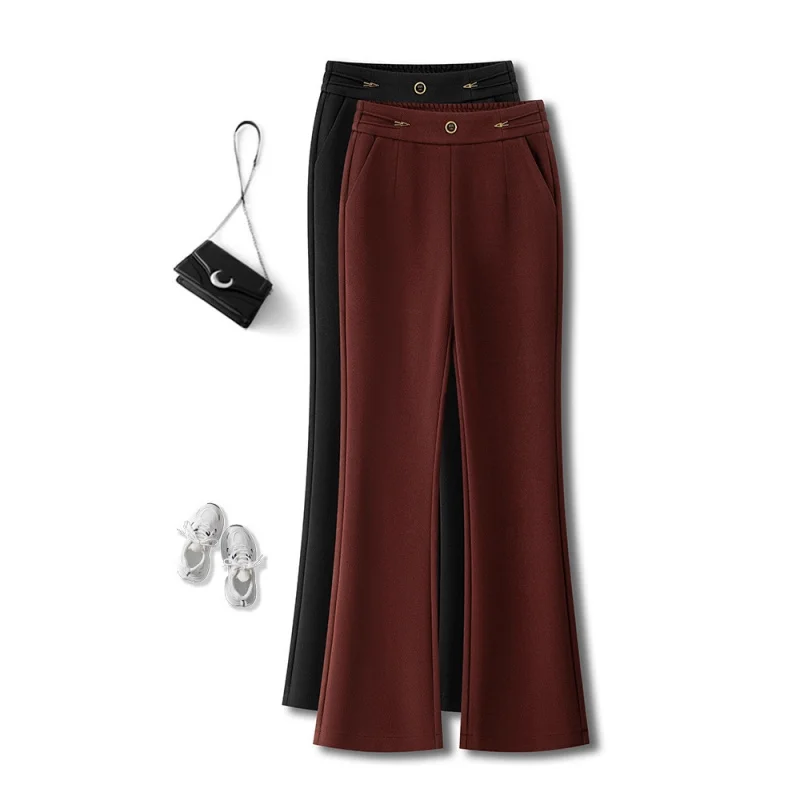 

Ankola Red Flared Pants for Women, and Winter, Elegant Slimming Bootcut Pants for Petite Figures