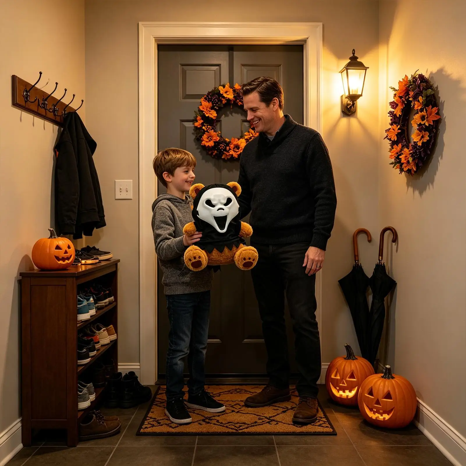 Halloween Plush Bear Festive Plush Toy Home Decor Halloween Bear Wearing Masque Doll For Kids Home Apartment Living Room Bedroom