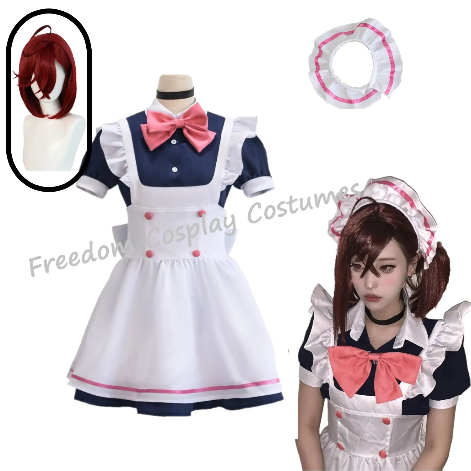 

Anime Dandadan Ayase Momo Cosplay Costume Maid Dress Lolita Skirt Bow Wig Woman Kawaii Halloween Christmas Carnival Suit