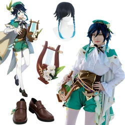 Game Genshin Impact Venti Cosplay Costume Cloak Headwear God of Wind Barbatos Wig Halloween Carnival Party Outfits Fancy Dresses