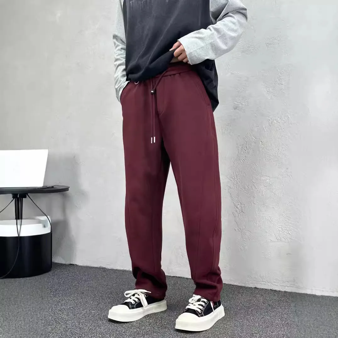 American Style Air Layer Casual Sweatpants Autumn Men's  Loose Wide Leg Sports Pants Hip Hop Sold Color Straight Leg Trousers