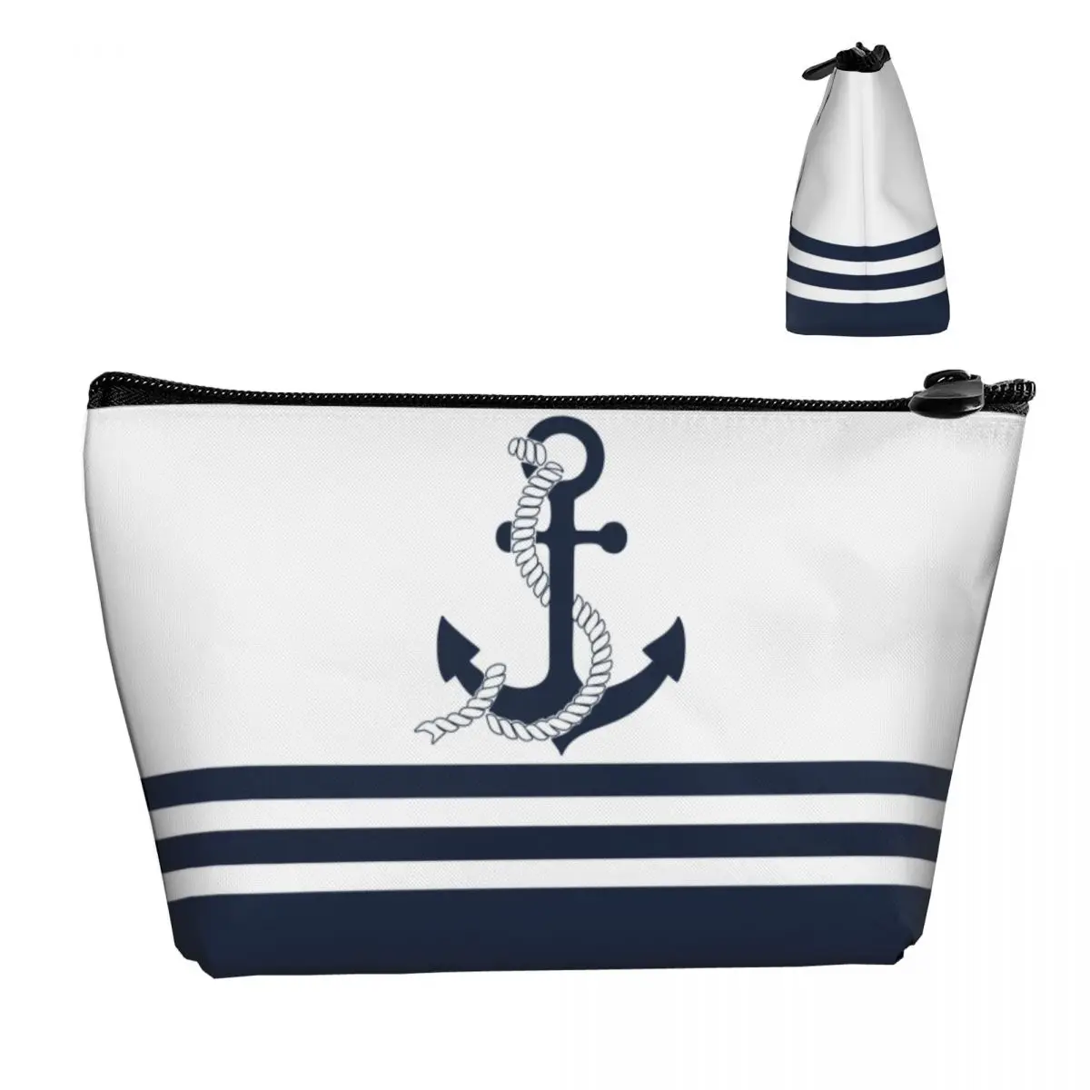 Nautical Blue Anchors With Blue And White Stripes Makeup Bag  Travel Cosmetic Organizer  Sailing Sailor Storage Toiletry Bags