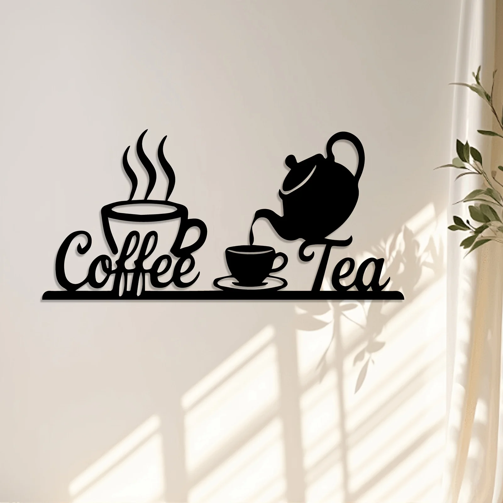 Rustic 1pc Metal Coffee & Tea Wall Art Sign - Vintage Iron Coffee Bean & Tea Pot Decor with  Coffee Cup & French Press Icons