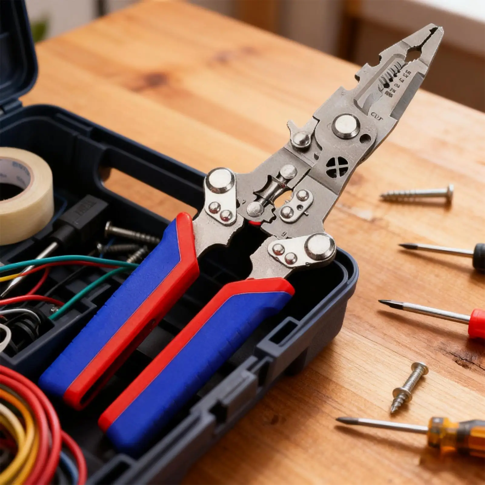 Herramienta pelacables con probador de voltaje, herramienta cortadora pelacables plegable para electricista, taller de garaje de fábrica en el hogar