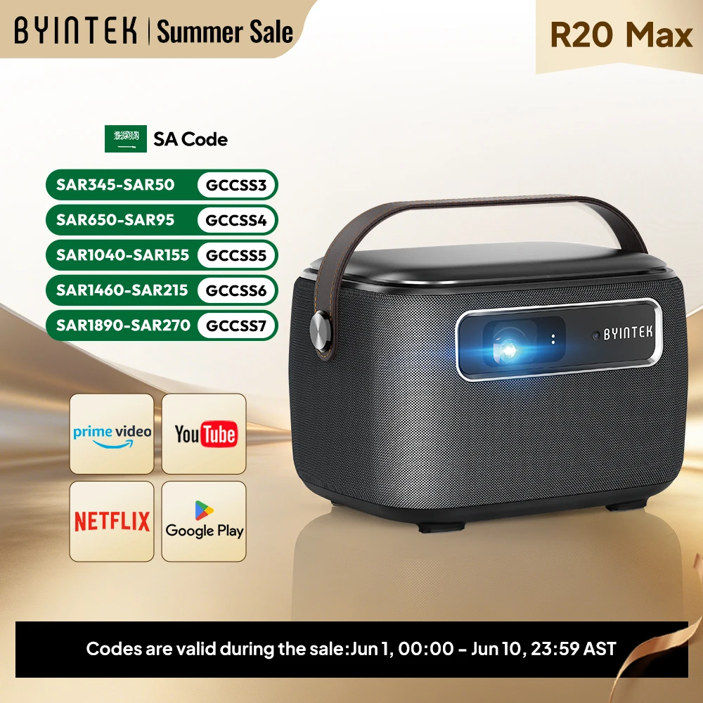 BYINTEK R20 Max Mini Projector 4K DLP Smart WiFi Android 11.0 LED 1080P Outdoor Home Theater Projectors With 15600mAh Battery