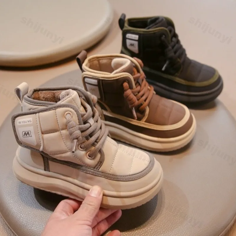 

Детские утепленные зимние ботинки с высоким берцем на толстой подошве, зима 2024, винтажные универсальные мягкие удобные плюшевые хлопковые ботинки для девочек