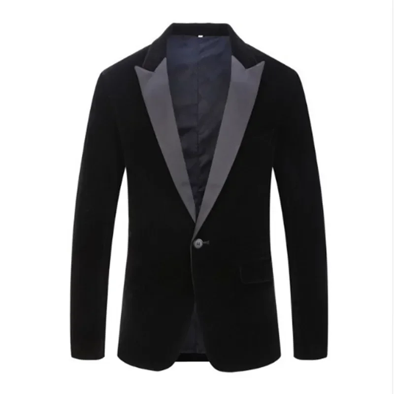 Men\'s Fashion Trend Velvet Groom Tuxedo Slim Fit Wedding Party Dress Business Casual Suit Jacket Banquet Single Blazers Coat