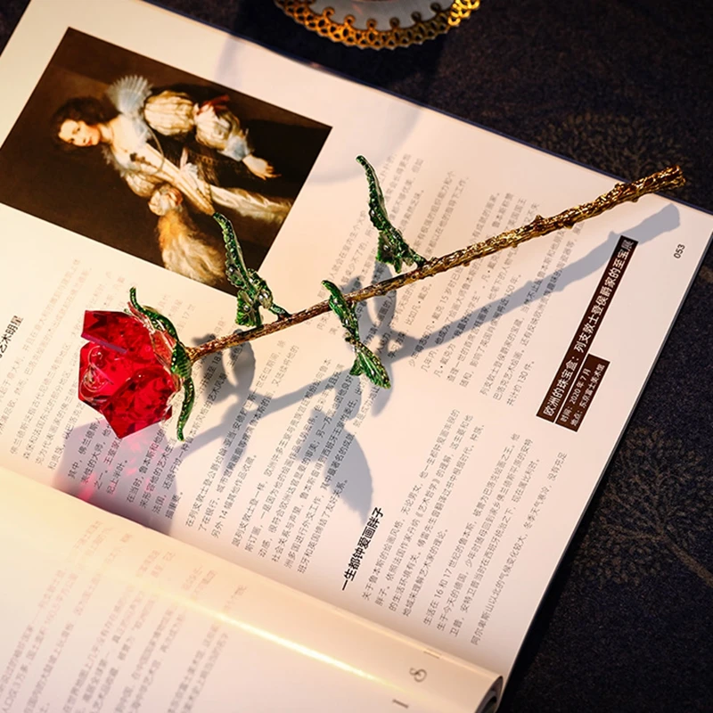 7-Farben-Kristall-Rosenvase-Figur, goldene grüne Blätter, Rose, Ornament, Heimdekoration, Geburtstag, Hochzeit, Geschenk – Detail 10