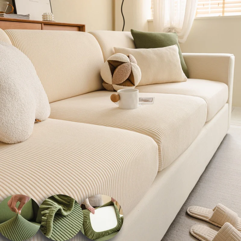 

Solid Color Sofa Seat Cover Four-season Universal Spandex Couch Cushion Slipcovers Dustproof Sectional Chaise Longue Covers