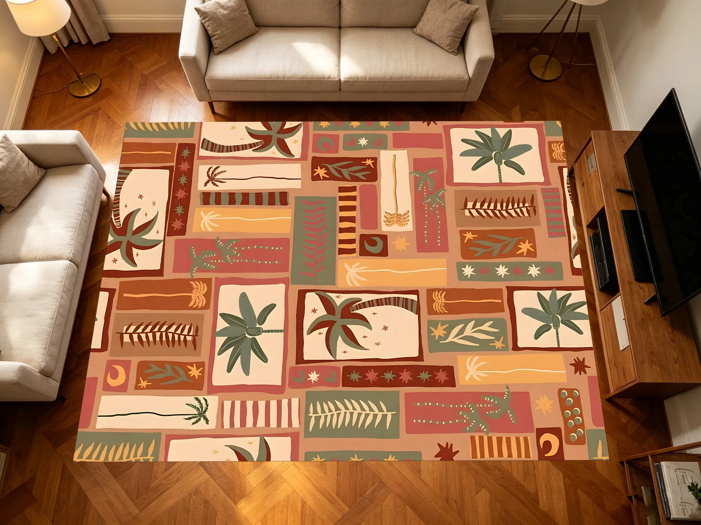 Retro Warm Patchwork Tropical Plant Area Rug Soft Velvet for Living Room Bedroom Home Decor