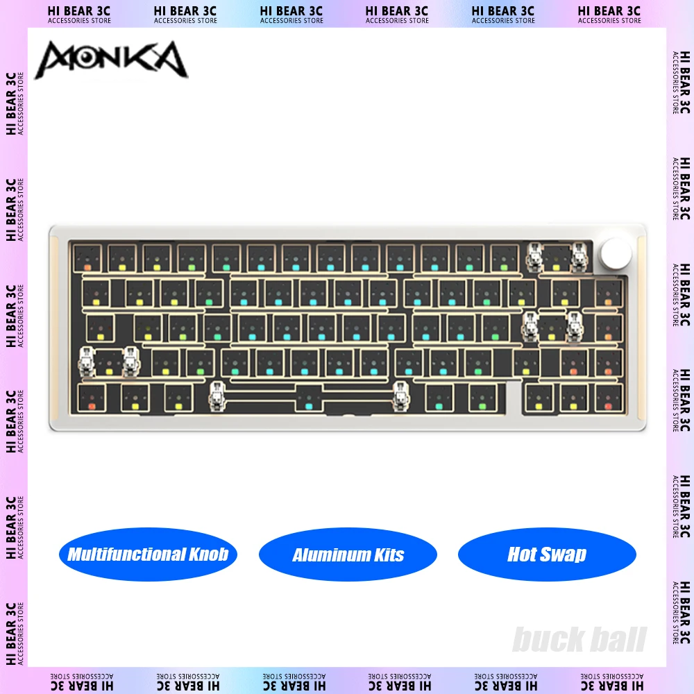 

MONKA 6067 Keyboard Aluminum Kits Multifunctional Knob Dynamic RGB Gasket Hot Swap Gaming Mechanical Keyboard Pc Gamer Win Mac