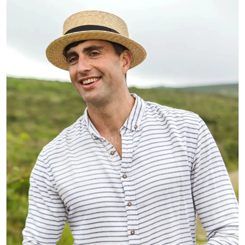 

Классическая панама из натуральной пшеничной соломки для женщин и мужчин, с плоским козырьком, винтажная пляжная шляпа для отпуска, британский стиль, унисекс