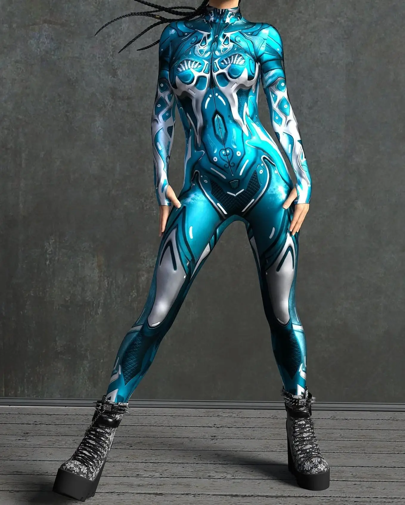 Mechanischer Rüstungsanzug für Frauen, Cyber-Fighter-Cosplay-Bodysuit, Steampunk-Kostüm, Zentai-Anzug für Halloween-Partys – Detail 34