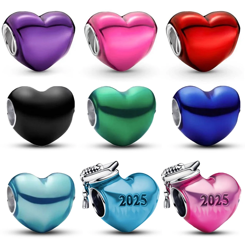 Dazzling 925 Sterling Silver Metal Colorful Series Heart Charm Fit Original Bracelet DIY Jewelry Accessories Heart Beads