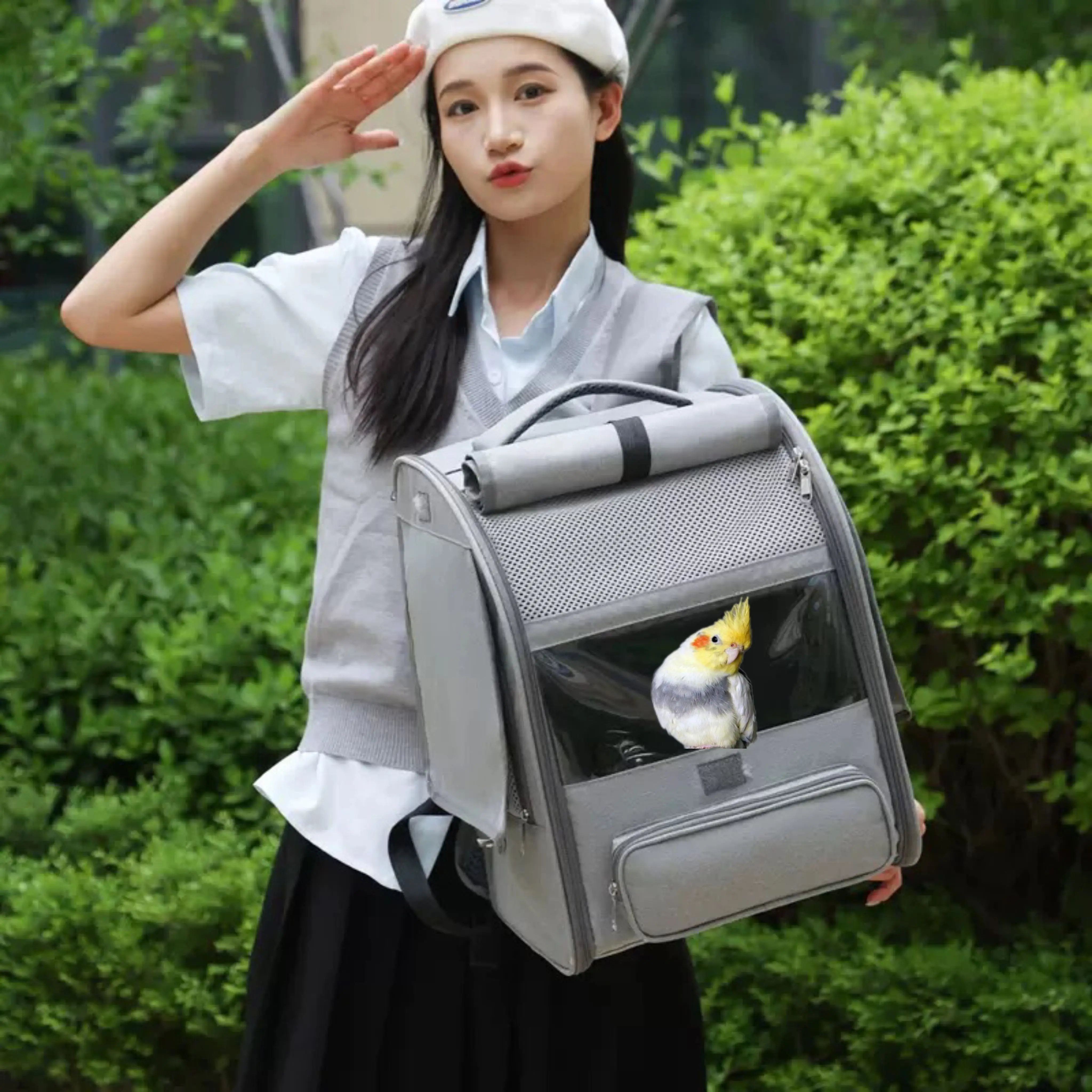 

Bird Cage Parrot Carrier with Perch and Tray for Birds Parakeet African Gray Cockatie Pet Travel Bag Large Bird Backpack