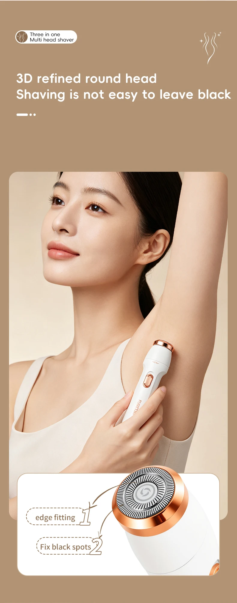 3-in-1 Electric Hair Removal Set Portable Type-C Rechargeable Shaver for Underarm Leg And Nose Hair Trimming