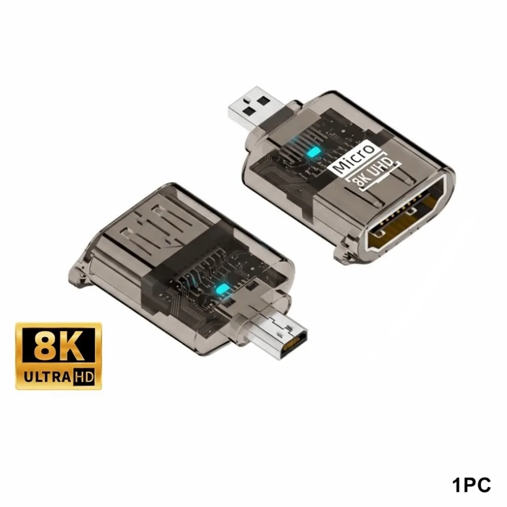 

8K 60HZ Micro/Mini HDTV Converter Indicator Light High Speed HD Male to Female Adapter Game Transparent HDTV Coupler Camera
