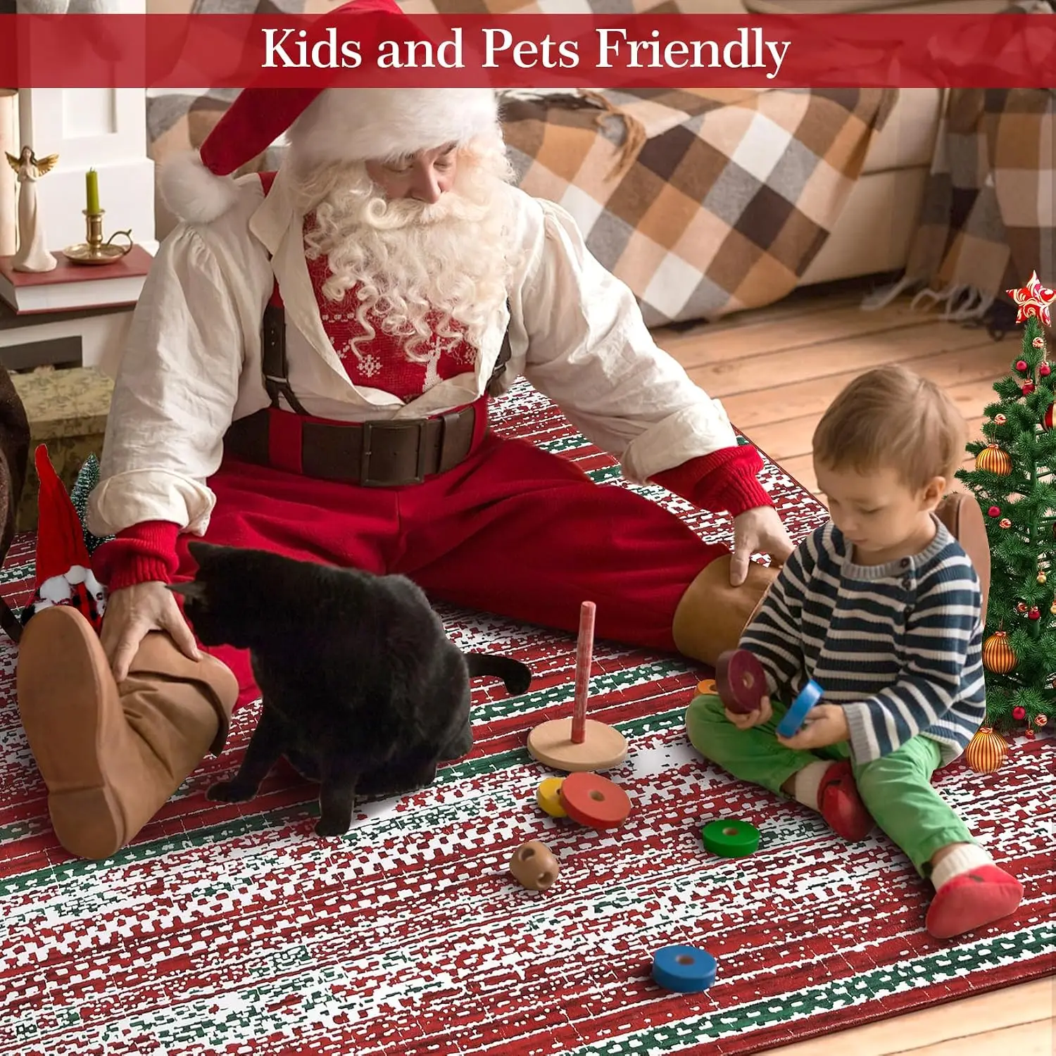 8x10 Extra Large Boho Christmas Area Rug Ultra Thin Low Pile Washable Non Slip Rug Carpet for Laundry Dining Room Home Decor