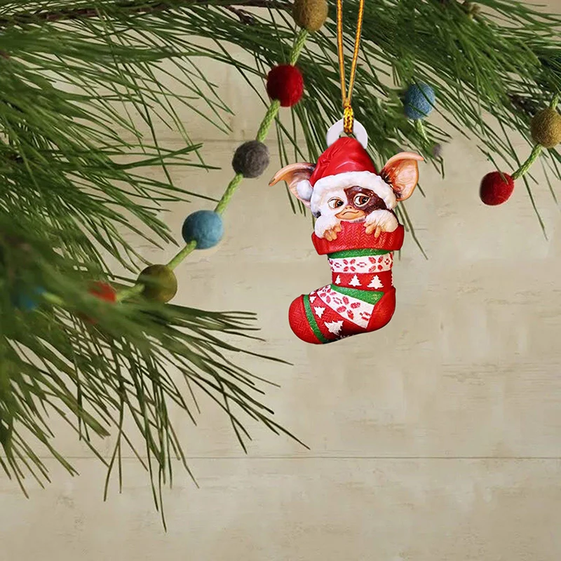 1Pc Cute Gremlins Gizmo Fairy Light Santa Hat Hanging Christmas Figurine Ornament Decor decorazione dell'albero di natale