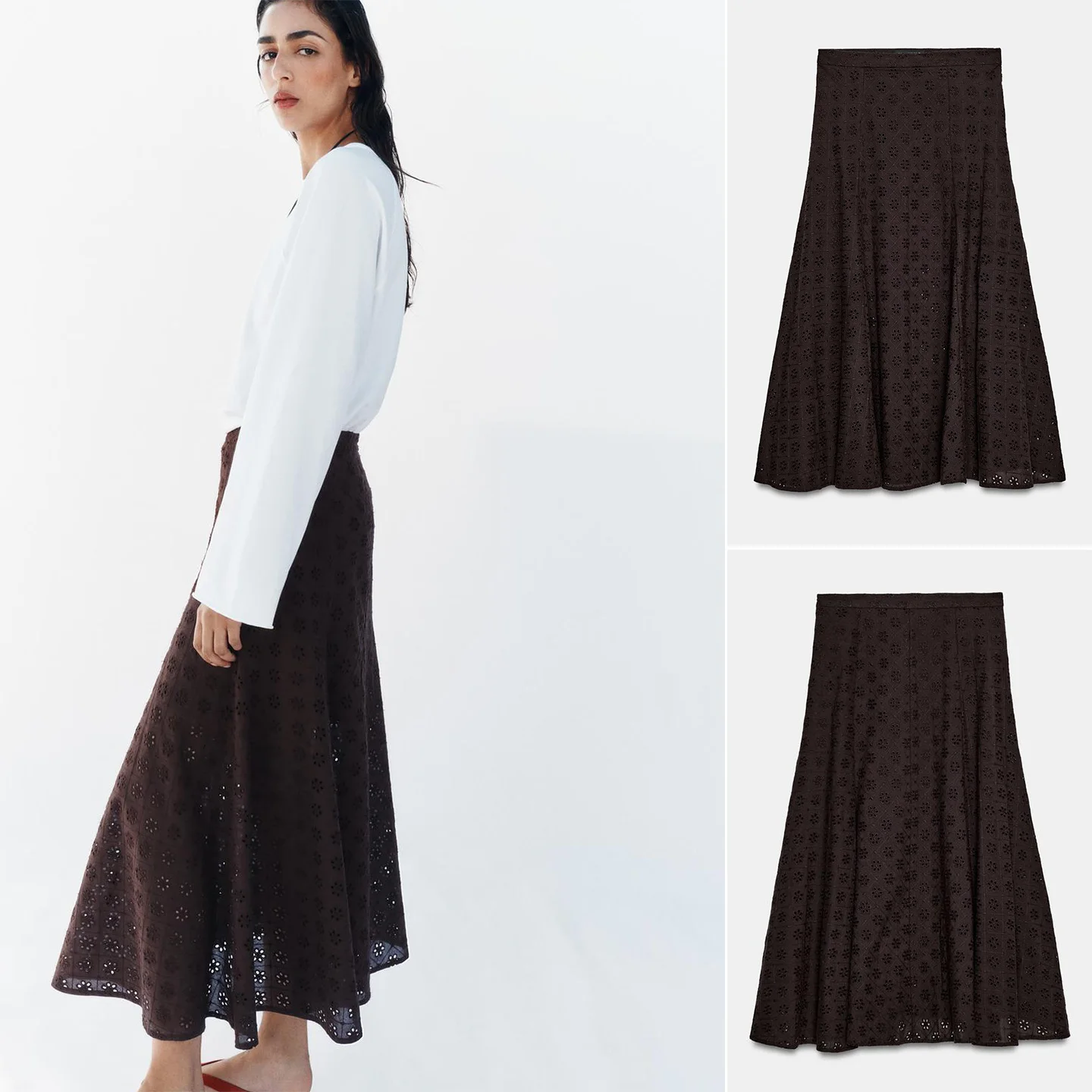 

Spring New Arrival Women's Casual Style Embroidered A-Line Midi Skirt Hollow out Design Standard Fit Polyester Fiber