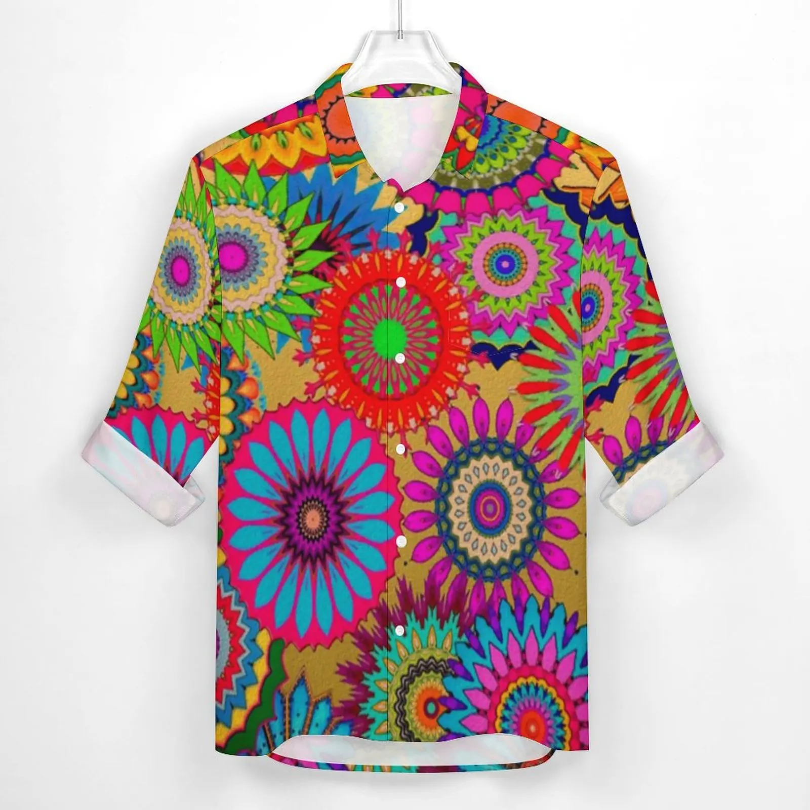 Colorful Mandala Shirt Autumn Retro Bohemian Print Casual Shirts Male Trendy Blouses Long Sleeve Street Clothing Plus Size 4XL