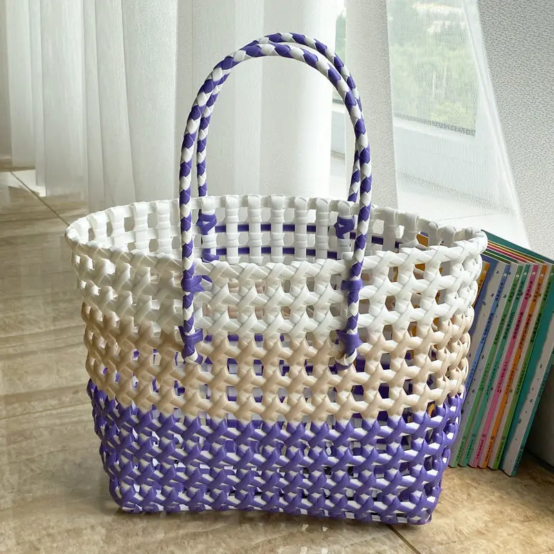 Ins Fashion Handmade Woven Large Capacity Bag Storage Basket Shopping Basket the Beach Bag Portable Vegetable Basket