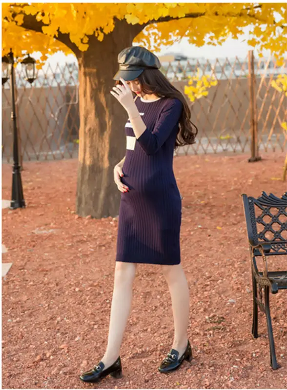 Fashion Spring Autumn Maternity Dresses vestidos Slim Sweater Dress Pregnant Clothes for  Women