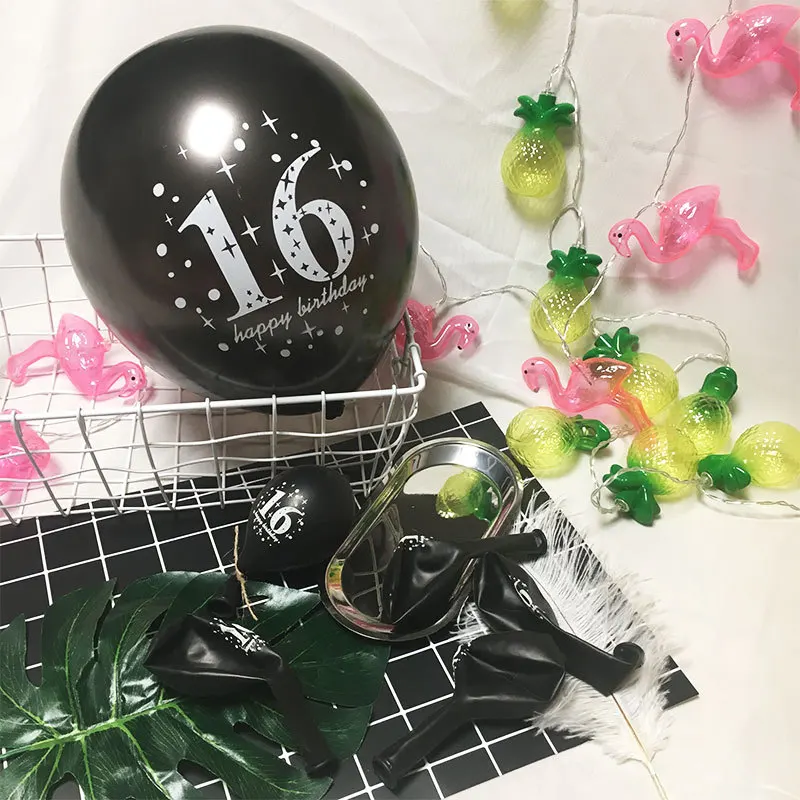 10Pcs Sweet 16 Balloon Decoration Happy Birthday Party Decoration Latex Balloon Birthday Girl Sweet 16 Decoration