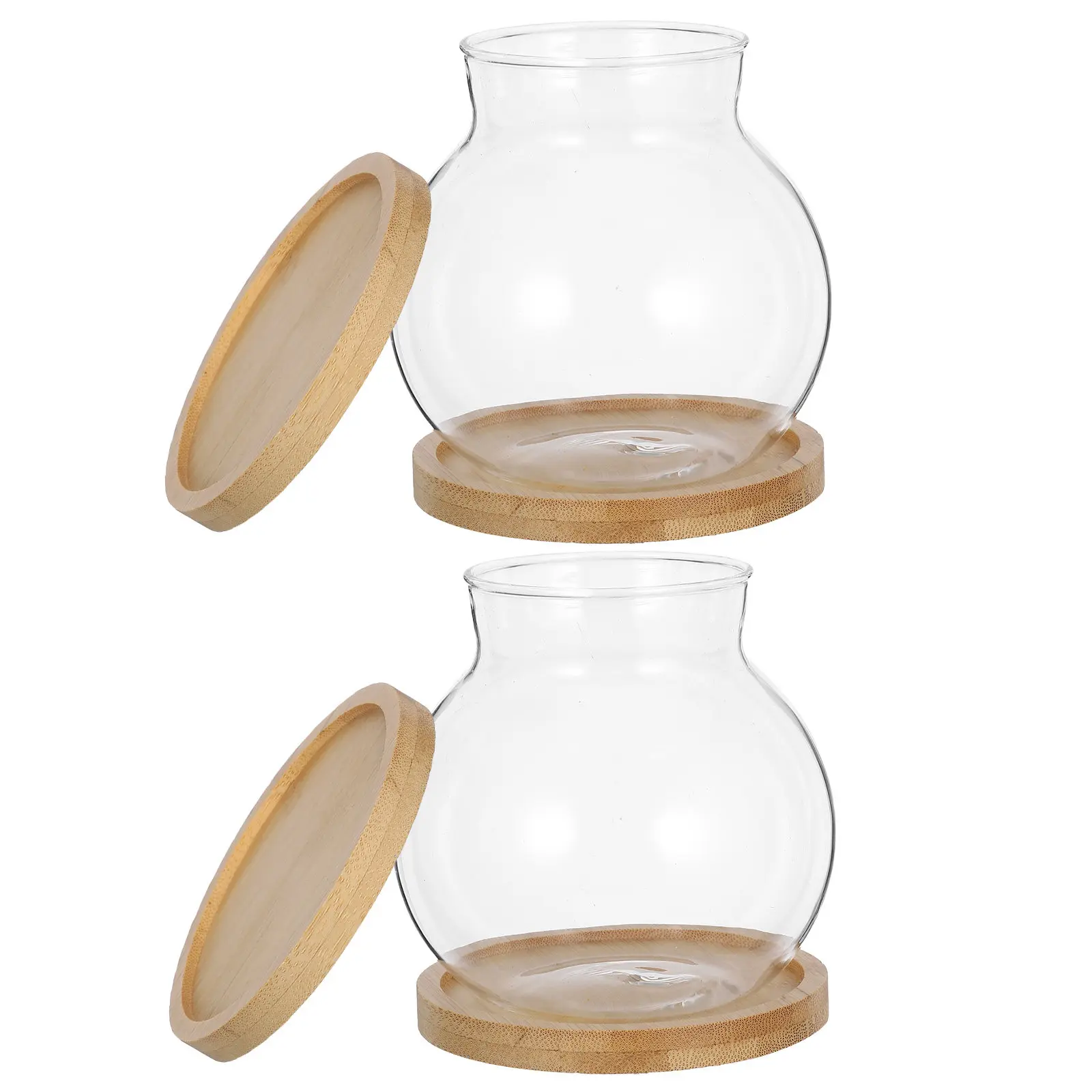 

Набор из 2 настольных аквариумов из прозрачного стекла для рыбок Бетта с бамбуковым ковриком, ваза для гидропоники, для офиса, домашнего декора, аквариум для суккулентов