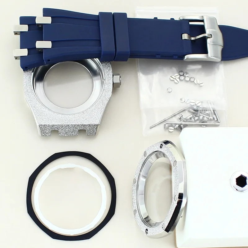 Pulseira de borracha de vidro de safira de aço inoxidável 316L modelo carvalho modificado para relógio mecânico automático NH35