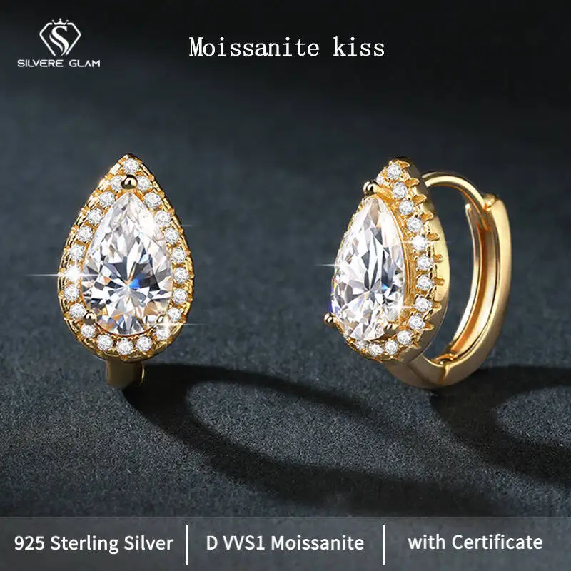 

Серьги из стерлингового серебра 925 пробы SG 1CT, капли воды, муассаитовые зажимы для ушей, легкие роскошные модные креативные серьги из чистого серебра для