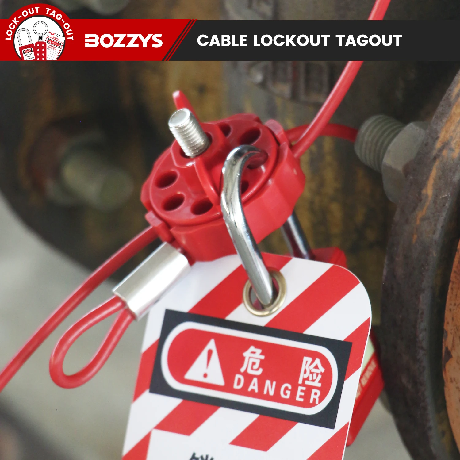 Adjustable Cable Lockout device red plastic-coated Stainless Steel Cable(∅4MM L1.8M) to Overhaul of lockout tagout equipment