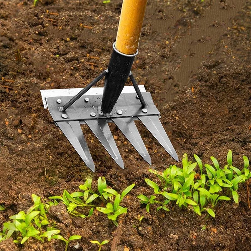 2/3/4/5/7 Teeth Garden Rakes Weeding Tool Hand Agricultural Nail Harrow Metal Harrow Effortless Soil Turning Farming Tools #5