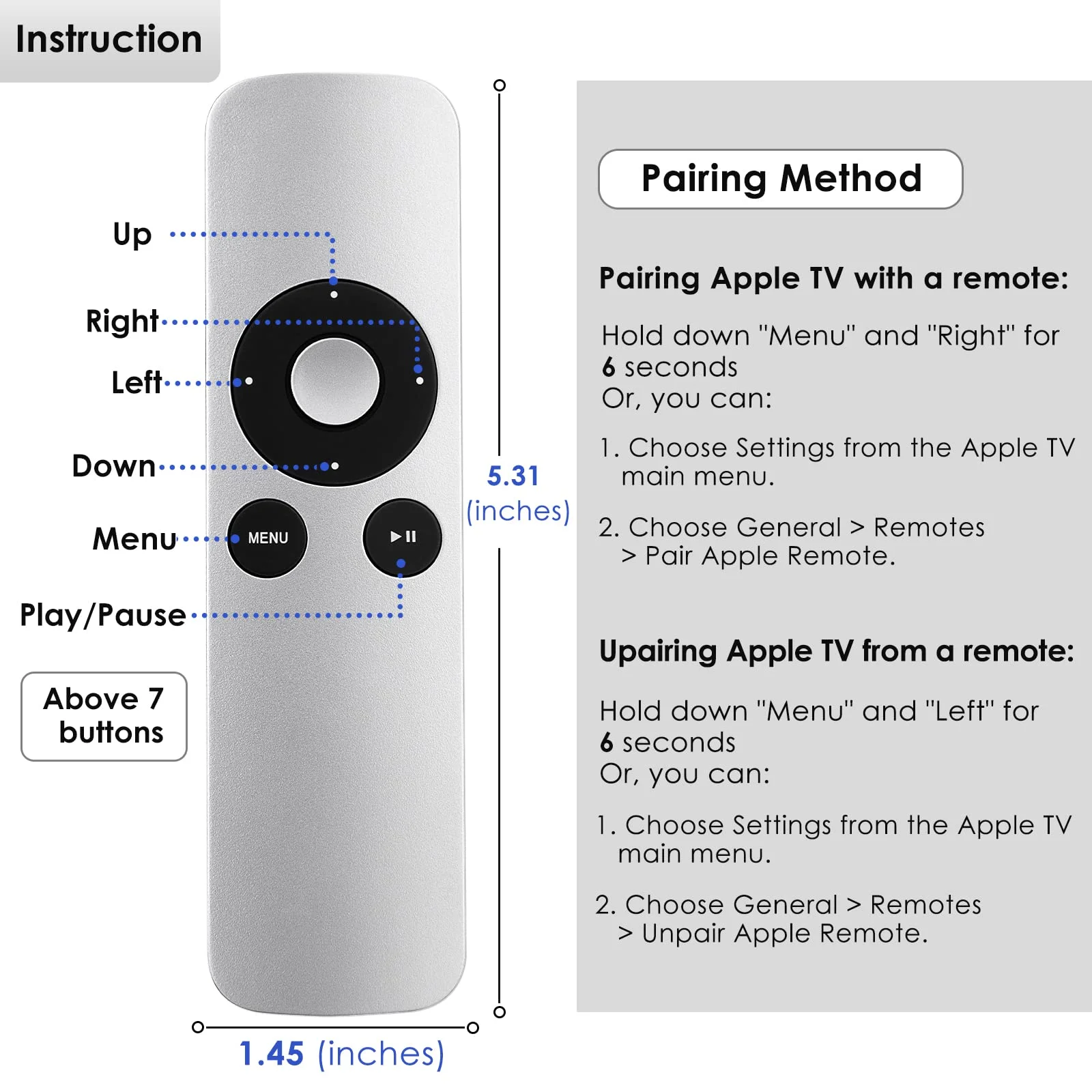 Zamienna pilot kompatybilny z Apple TV z A1156 A1427 A1469 A1378 Apple TV 1 2 3 4-nie oryginalna z tworzywa sztucznego