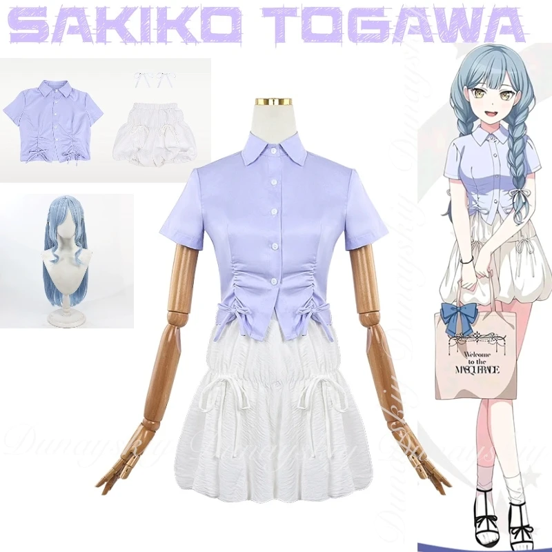

BanG Dream! Anime Sakiko Togawa Collaboration Fashion With The Lilac Top And White Skirt And The Wig Cosplay Costume Full Of Set