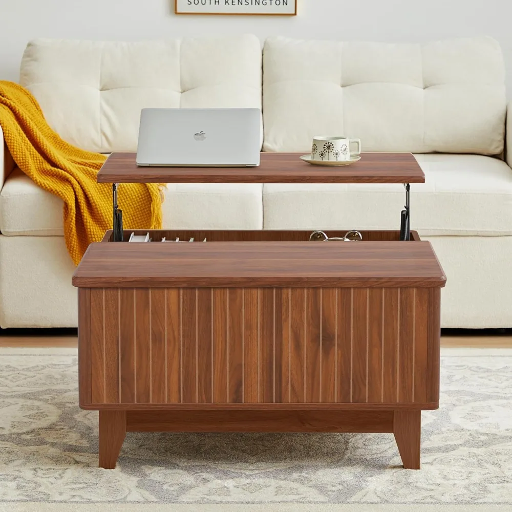 Lift Top Coffee Table, Square Coffee Table with Hidden Storage Compartment, Rustic Farmhouse Center Table w/Multi-Functional Des