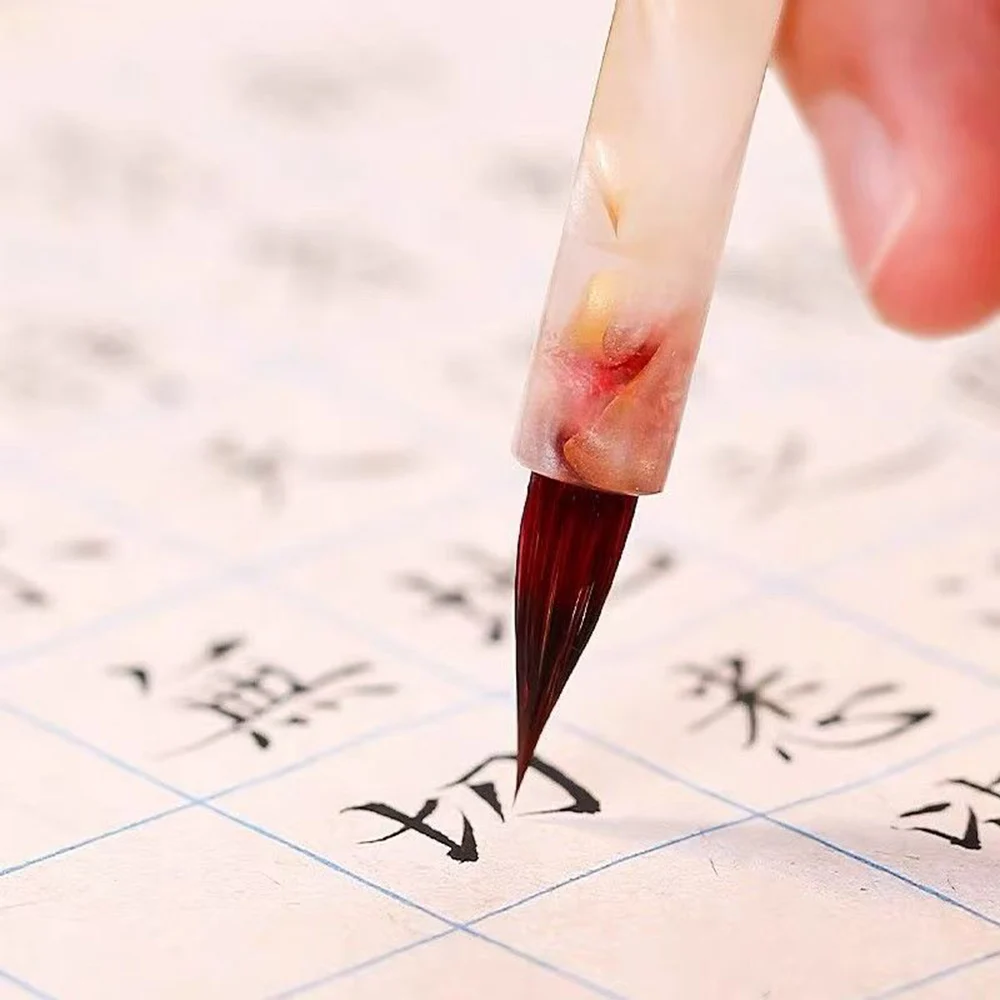 Women's Calligraphic Brush Wool Weasel Red Hair Chinese Writing Brush Soft Pen for Xiaokai Small Regular Script Learning