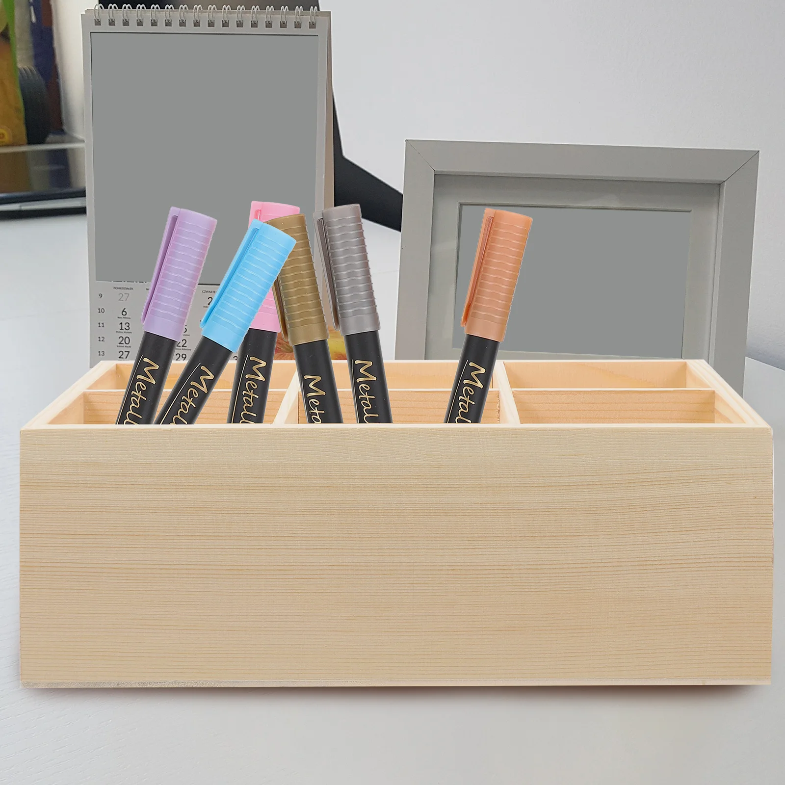 

Wooden Marker Holder 12-Slot Pen Organizer For Desk Storage Box Multi-Slot Marker Pen Holder Art Supplies Desktop Organizer